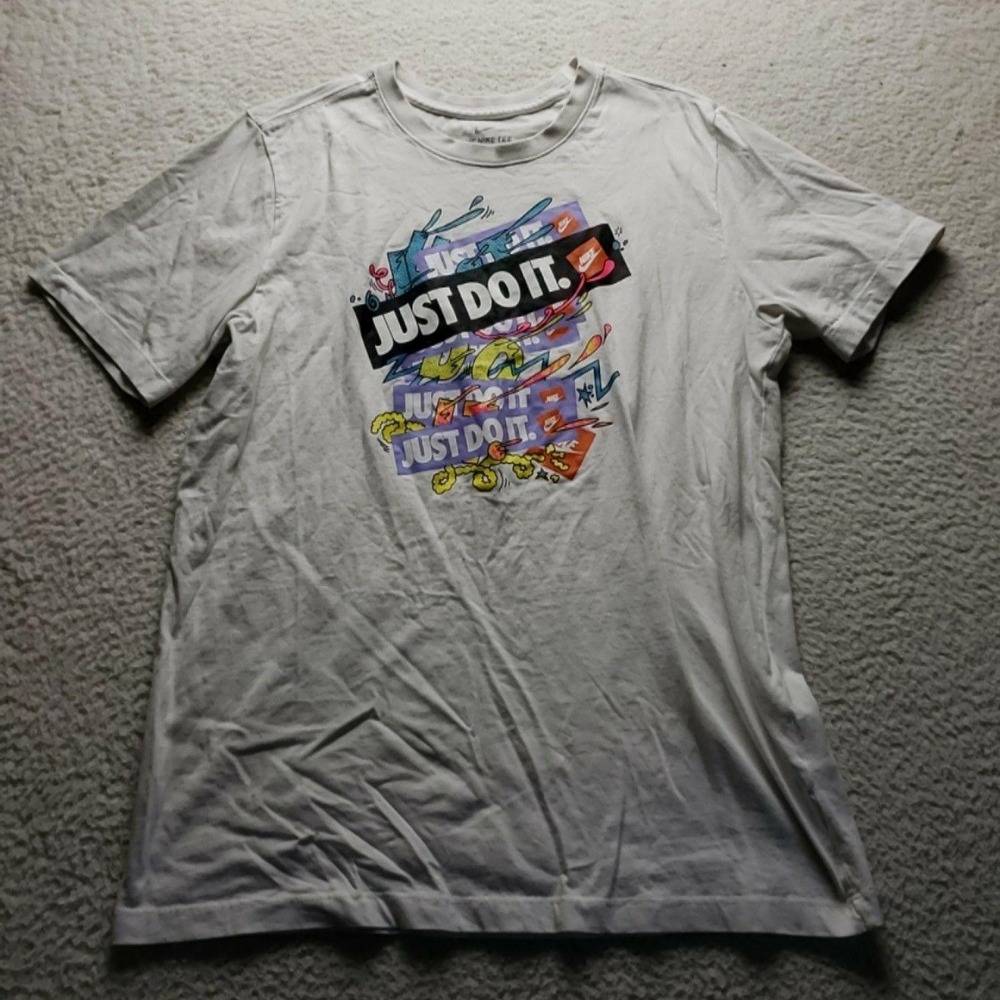 Nike Shirt Mens Large White Just Do It Graphic Nike Tee Tagless Cotton Jersey